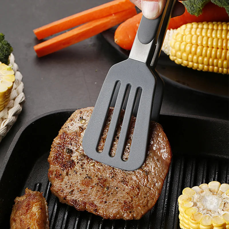 Axyaa Silicone Food Tongs Stainless Steel Grill Clamp Kitchen Utensils