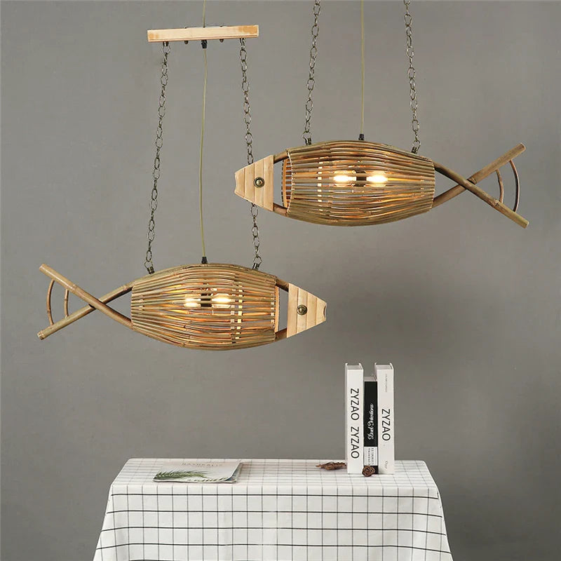 Axya Bamboo Fish Pendant Lights Retro Bar Teahouse Lamp Farm Hotel Wall Decor