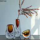 Amber Glass Vase Hydroponics with Artificial Flowers for Desk Decor by Axyaa