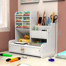 Axyaa Wooden Desk Organizer Shelf Pen Pencil Holder Stationery Office Storage Box