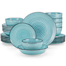 Axyaa 24/48 Piece Blue Spiral Dinnerware Set with Dinner Plate, Dessert, Soup, Bowl