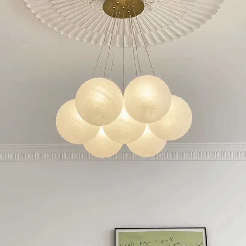 Axyaa White Glass Ball Chandelier Ceiling Modern Minimalist Hanging Lamp