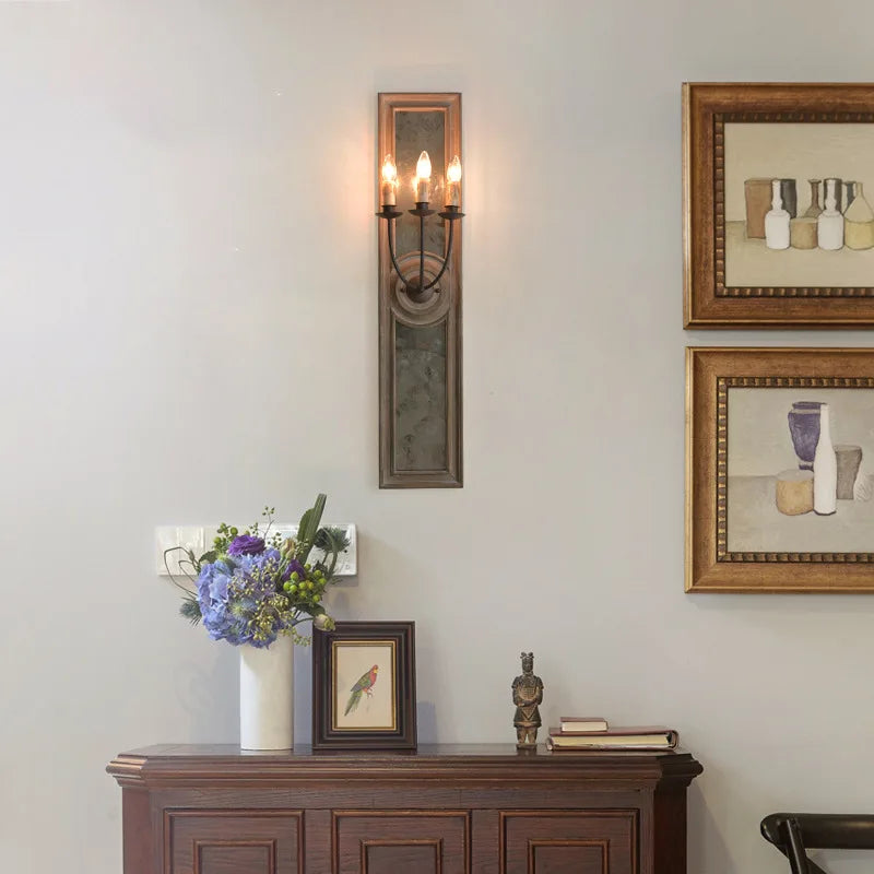 Axyaa Wooden Mirror Frame Wall Lamp: Retro French Style for Home Décor