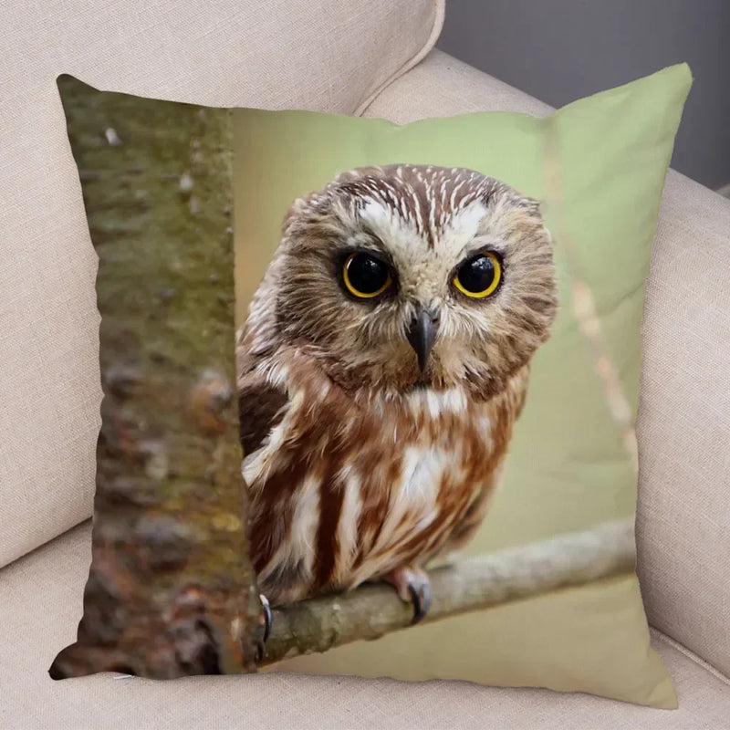 Axyaa Wild Owl Cushion Cover: Decorative Sofa Pillowcase for Home and Children's Room