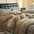 Axyaa Flannel Plush Bedding Set: Duvet Cover, Stripe Sheet, Pillowcase - Winter Home Bedlinen