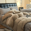 Axyaa Flannel Plush Bedding Set: Duvet Cover, Stripe Sheet, Pillowcase - Winter Home Bedlinen