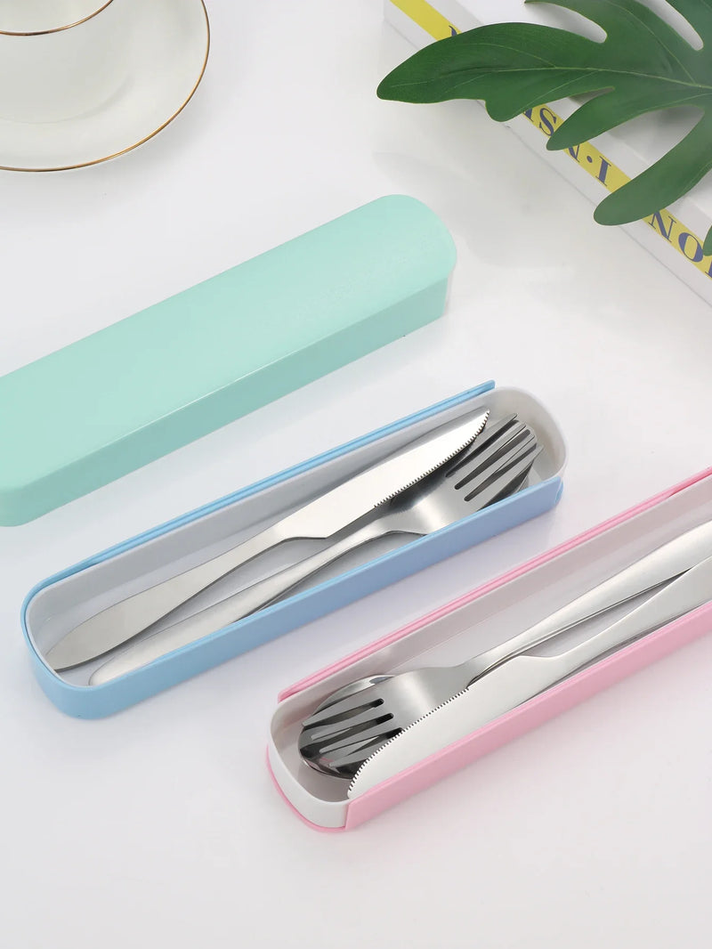 Axyaa 3pc Portable School Dining Set with Case: Knife, Fork, Spoon