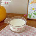 Axyaa Kawaii Bowknot Glass Tumbler, Cute Flower Mug, Aesthetic Tea Cup for Girls