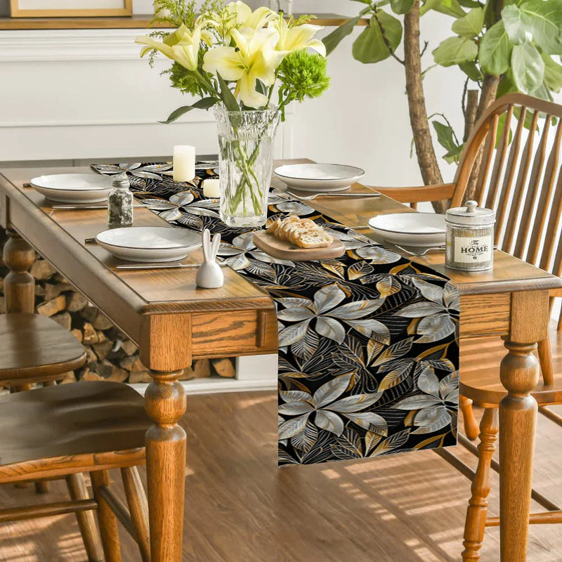 Axyaa Metallic Texture Floral Branches Table Runner for Dining & Dresser Decor