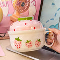 Axyaa Kawaii Strawberry Ramen Bowl with Lid - 700ml