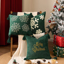 Axyaa Christmas Tree Bell Cushion Cover - Green Red Snowflakes, Pompom Balls Embroidery