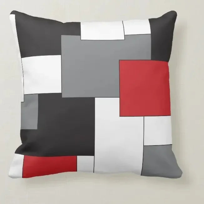 Axyaa Retro Geometric Lines Pillow Cover Set — Red & Black, Sofa Decor & Home Accent