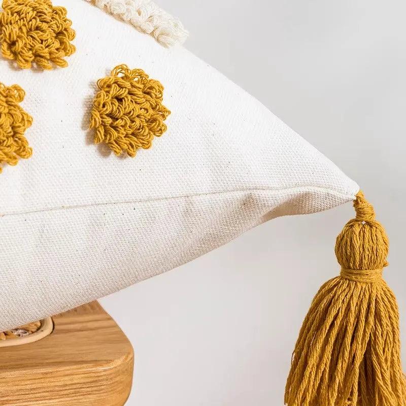 Boho Loop Tufted Tassel Pillow Cover for Home Decor by Axyaa