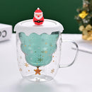 Axyaa 300ml Christmas Double Wall Glass Cup with Silicone Lid