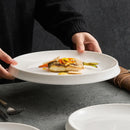 Axyaa Bevel Volcano Steak Plate: Large White Ceramic Dish for Western Cuisine
