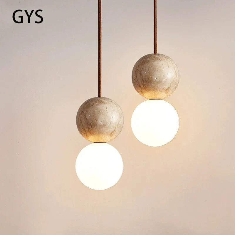 Axya Stone Cream Pendant Light Chandelier - Retro Round Ball Style Luminaire