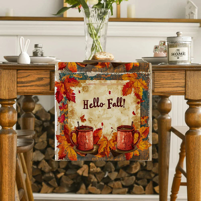 Maple Leaf Watercolor Table Runner for Kitchen Holiday Parties by Axyaa