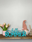 Axyaa Hello Summer Wooden Sign Decor - Blue Rustic Tabletop Ornament for Home