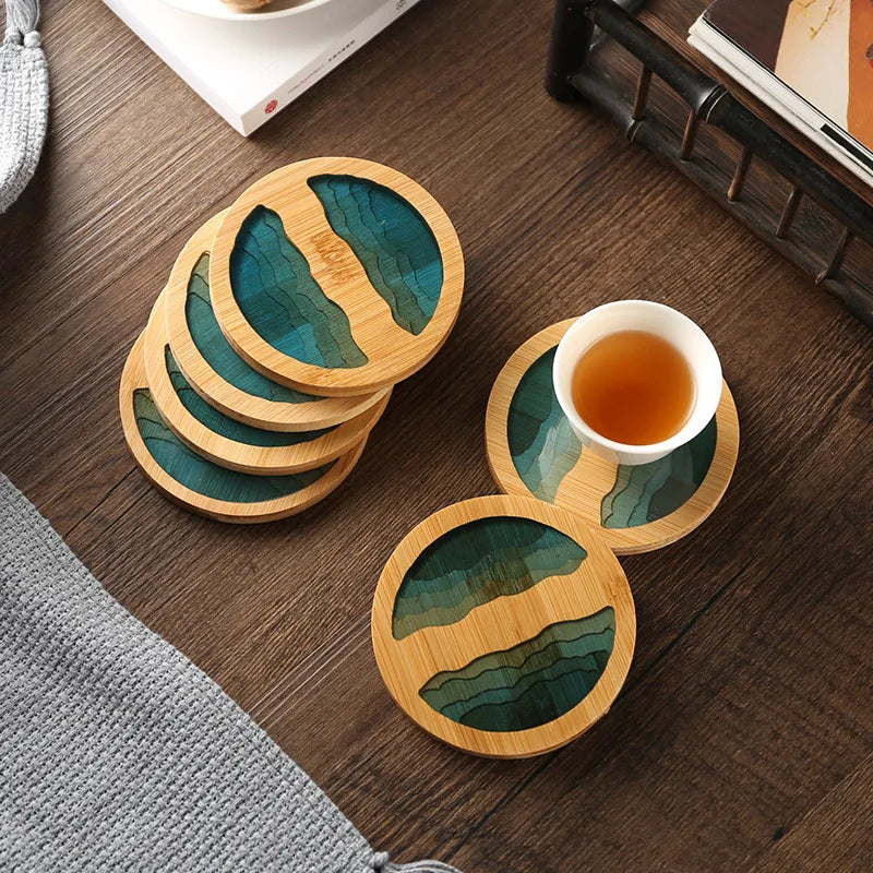 Axya Bamboo Tea Coaster Set with Transparent Resin - Kung Fu Tea Ceremony Accessory