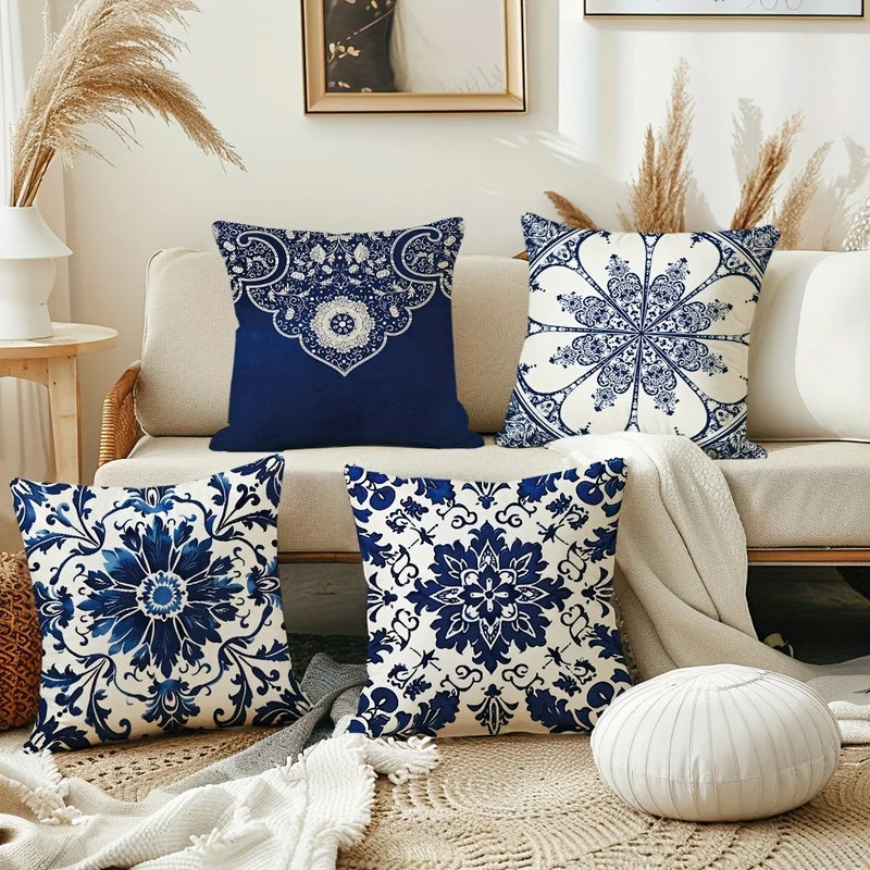 Axyaa Blue Floral Pattern Pillowcase - Home Decor Accent