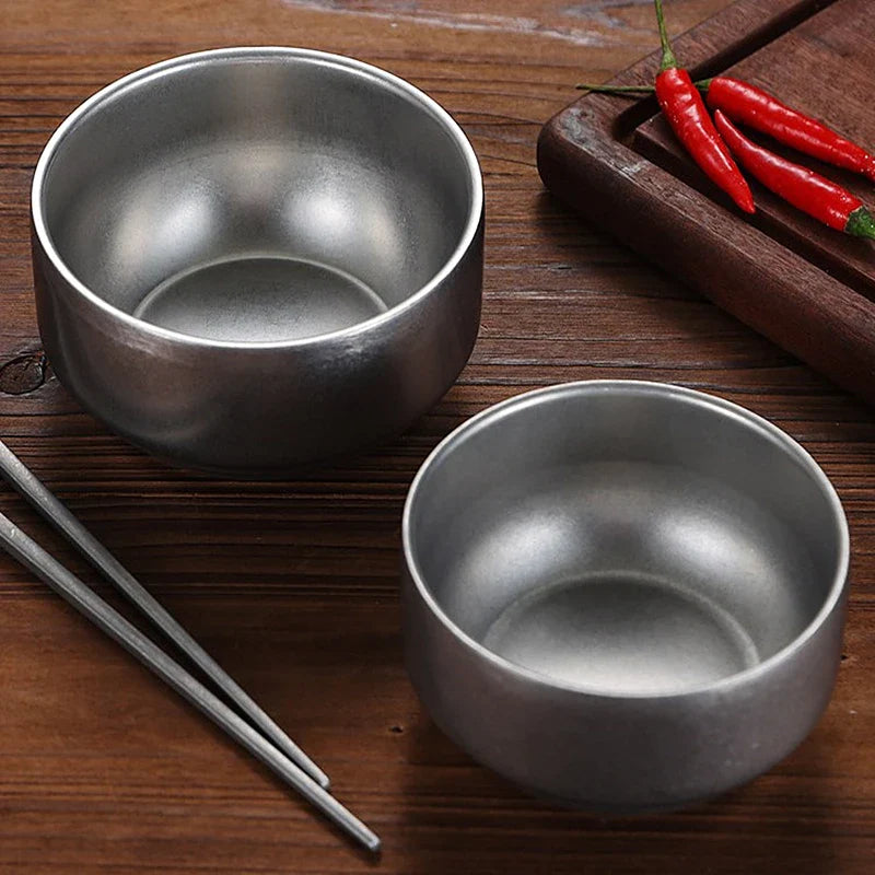 Axyaa Stainless Steel Double Layer Soup Bowl with Lid - Korean Tableware