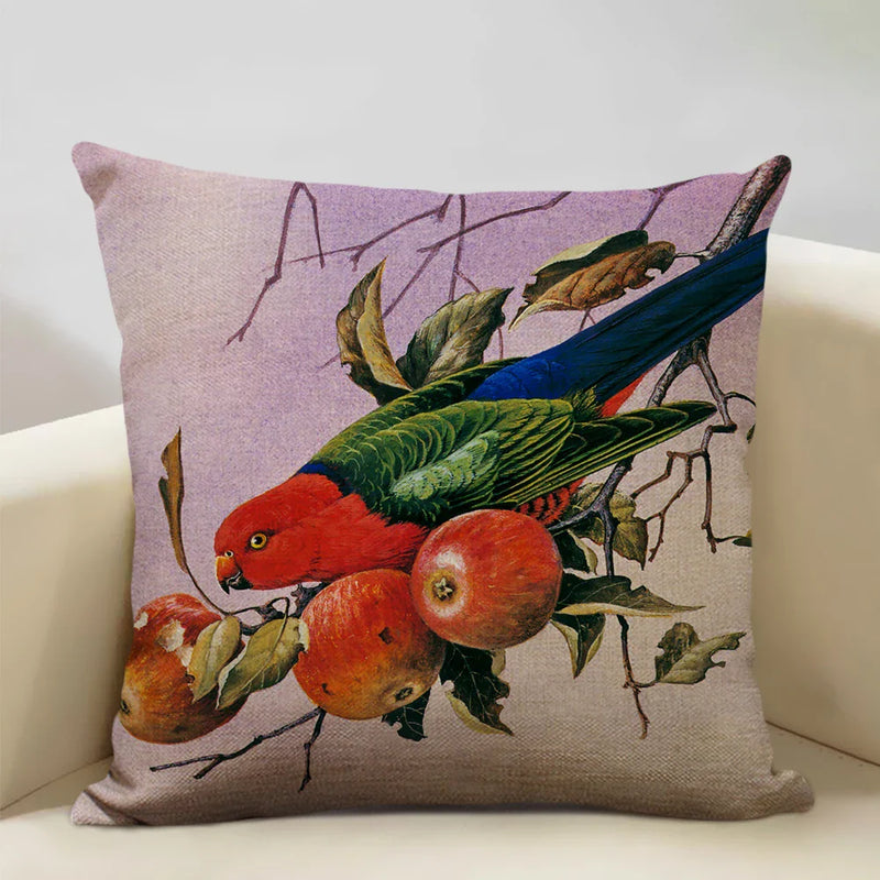Axyaa Bird Parrot Sofa Cushion Cover 45x45cm Linen Pillowcase for Home & Hospitality