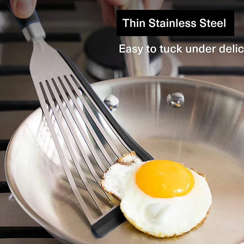 Axyaa Stainless Steel Non-Slip Fish Spatula & Wide Turner for Home Cooking
