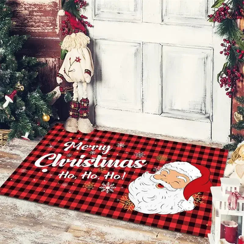 Axyaa Christmas Home Decoration Door Mat with Santa Snowman Tree Print