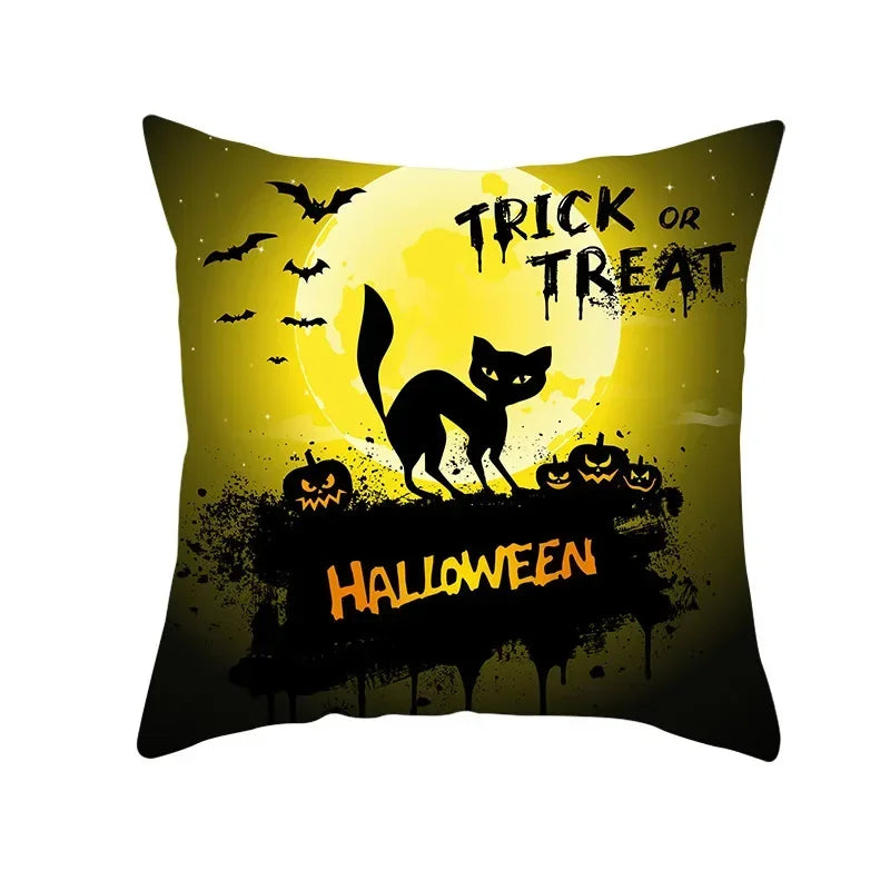Axyaa Black Cat Pumpkin Cushion Cover 45x45 cm - Home Decor Funny Printed Pillow Case