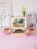 Axyaa Lighted Mirror Makeup Case, LED 3 Color Setting, Adjustable Brightness