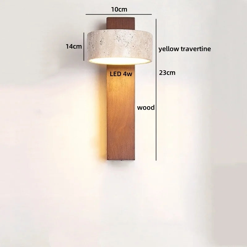 Axyaa LED Wall Light Mirror Stone Wood Wall Art Decor Bedroom Lamp
