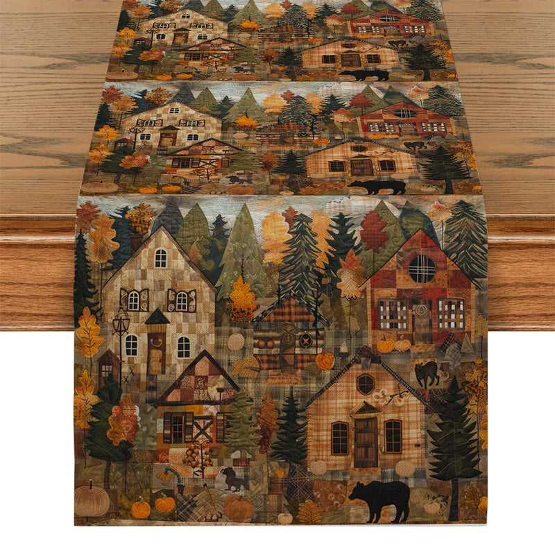Axyaa Autumn Elk Pumpkin Table Runner for Kitchen Dining Decor