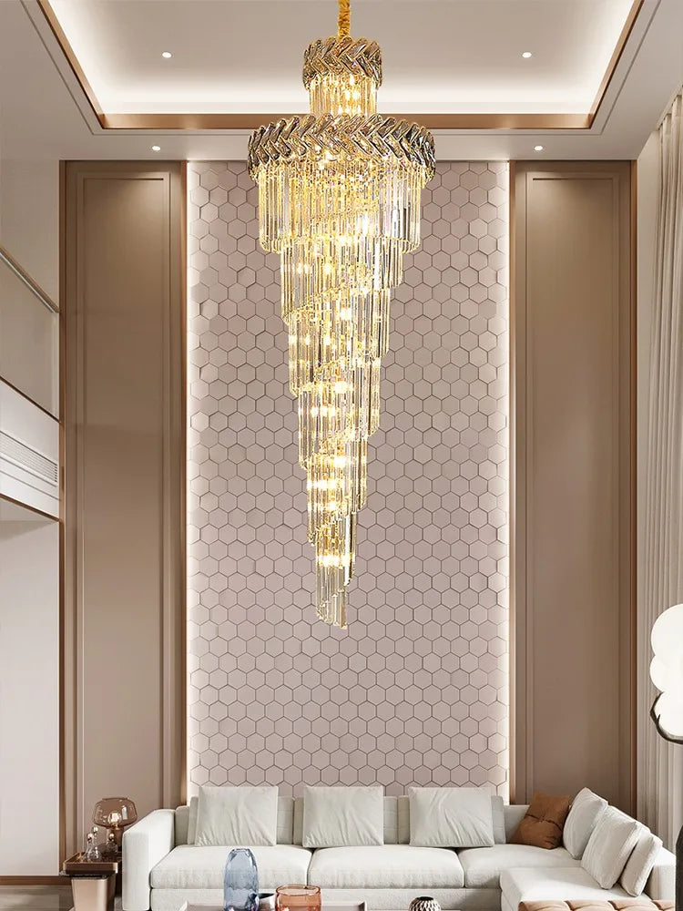 Axyaa Crystal Chandelier Spiral Staircase Light Luxury Lamps