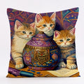 Axyaa Cat Print Linen Pillowcase 45x45cm Home Decor Cushion Cover