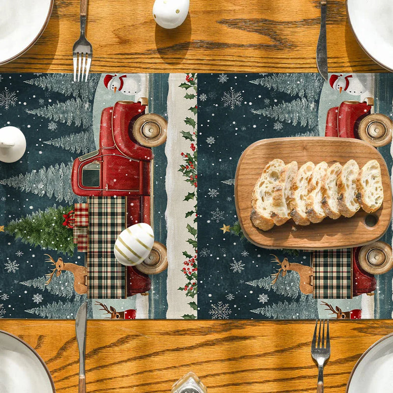 Axyaa Christmas Table Runner Farmhouse Kitchen Decor Dining Holiday Party