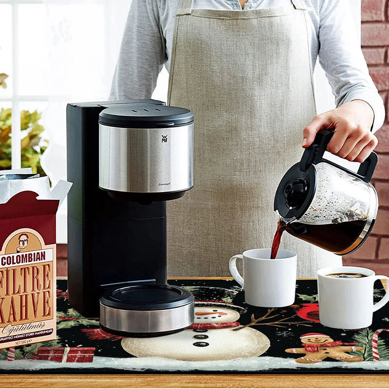 Axyaa Christmas Coffee Dish Mat Large Kitchen Absorbent Anti-slip Draining Pad