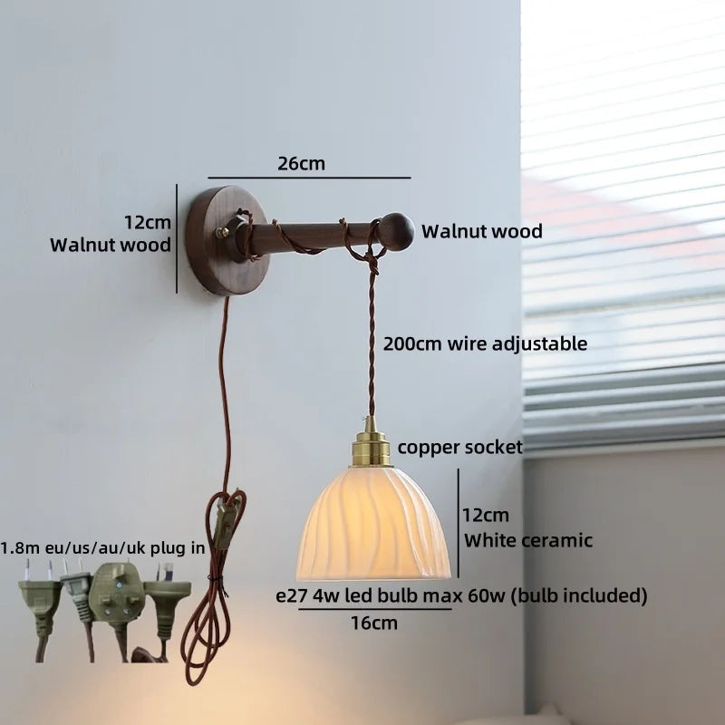 Axyaa Ceramic Wood Brass LED Wall Sconce for Home Decor