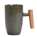 Axyaa Japanese Ceramic Latte Mug with Wooden Handle - Large Capacity Water Cup