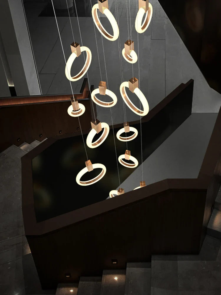 Axyaa Wooden LED Chandelier Ceiling Light for Staircase, Living Room, Dining Room