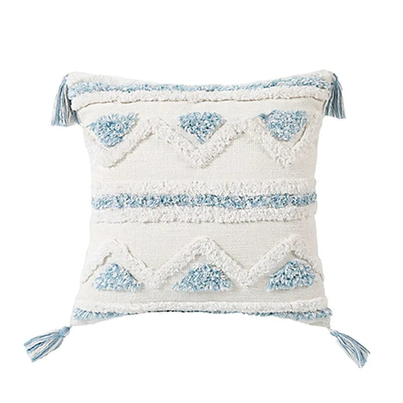 Geometric Tufted Tassel Pillow Covers for Home Decor by Axyaa