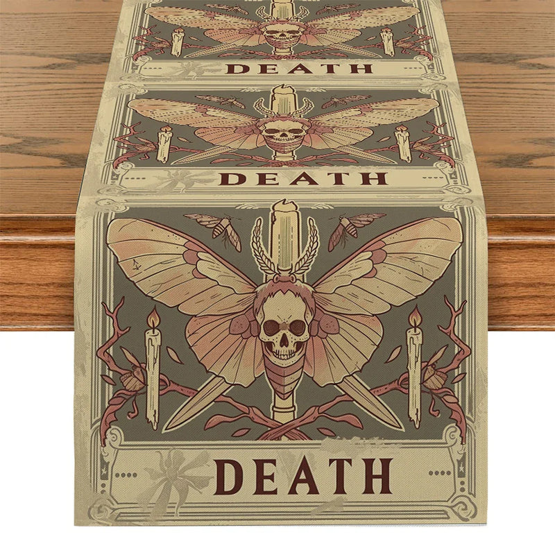Axyaa Moth Skull Table Runner: Stylish Home Dining Decor & Party Essential