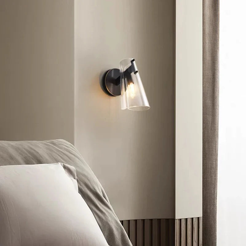 Axyaa Luxury Black Copper Wall Lamp, Transparent Shade for Bedroom, Living Room, Bathroom