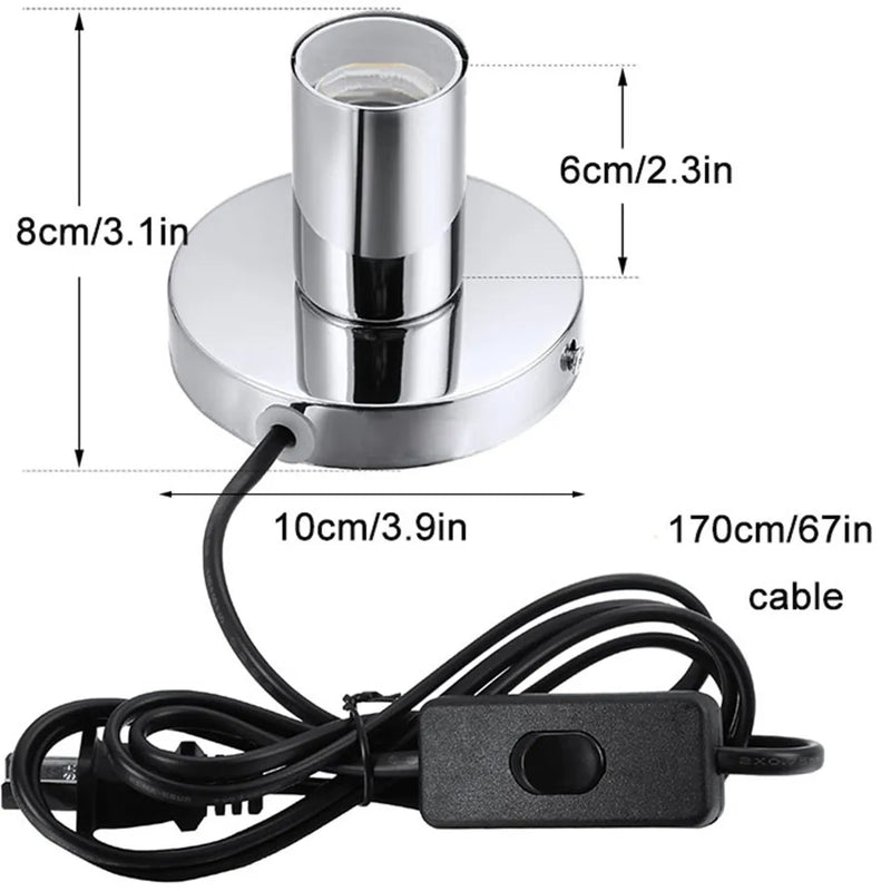 Axyaa Silver Metal Desk Lamp Base E26/E27 Bulb Holder with Switch