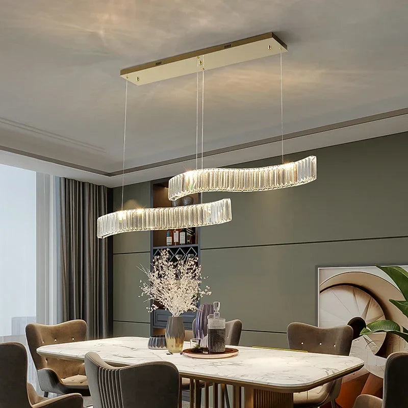 Axyaa Crystal Pendant Chandelier: Modern LED Ceiling Light for Luxury Dining Room Decor