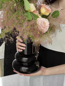 Axya Retro Black Ceramic Vase for Living Room Decor and Flower Arrangement