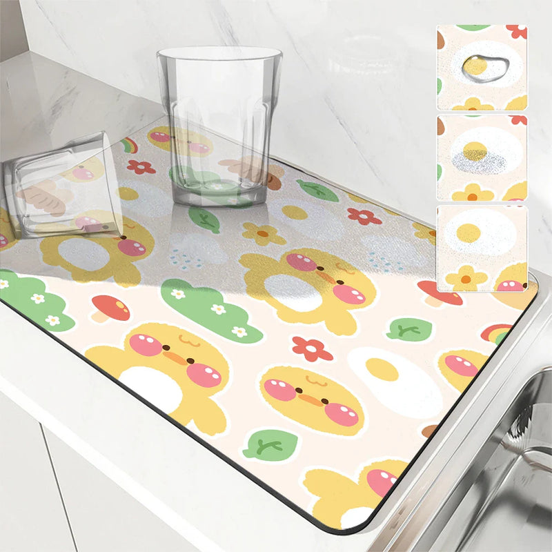 Axyaa Cartoon Dragon Kitchen Drying Mat - Anti-slip & Absorbent Drain Pad
