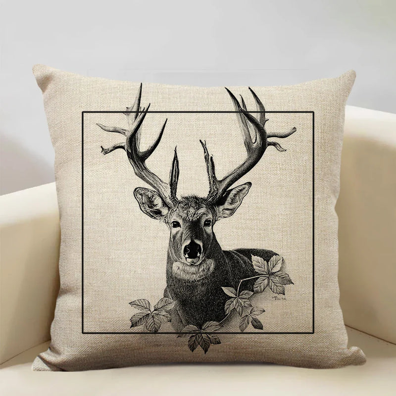 Elk Animal Cushion Cover Sofa Decor Pillow Case Linen Home Decor Axyaa