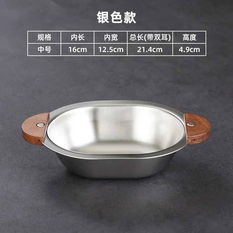 Axyaa Stainless Steel Salad Bowl with Wooden Handle for Children, Outdoor Picnic Tableware