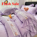 Korean Princess Style Lace Ruffles Wedding Bedding Set by Axyaa