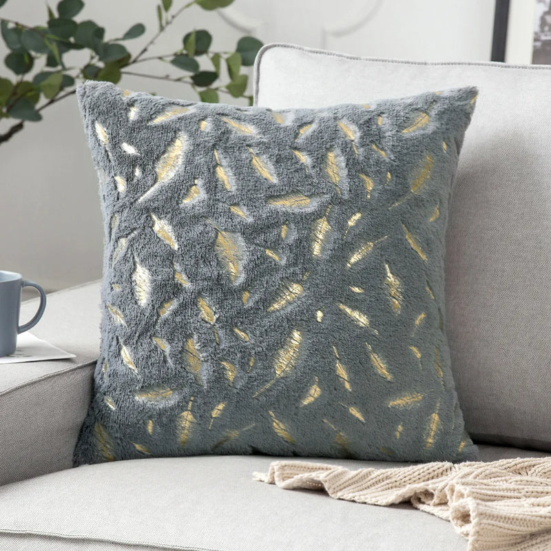 Axyaa Bronzing Golden Feather Style Plush Pillowcase for Festive Home Decor